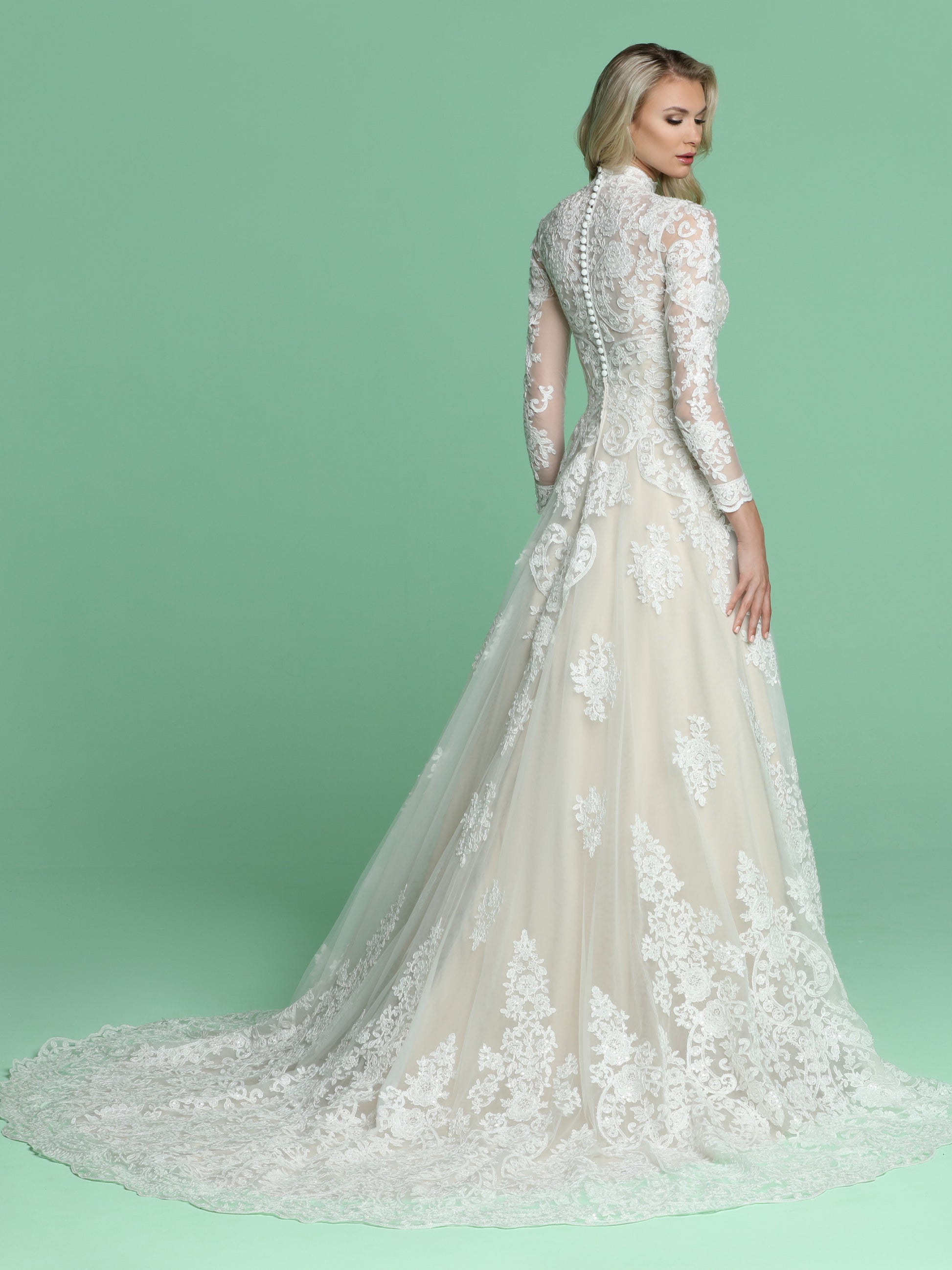 Davinci Bridal 50607 Long Sleeve Sheer Lace A Line Wedding Dress High Neck 10 / Ivory/Nude Davinci Bridal 50607 Long Sleeve Sheer Lace A Line Wedding Dress High Neck 10 / Ivory/Nude
