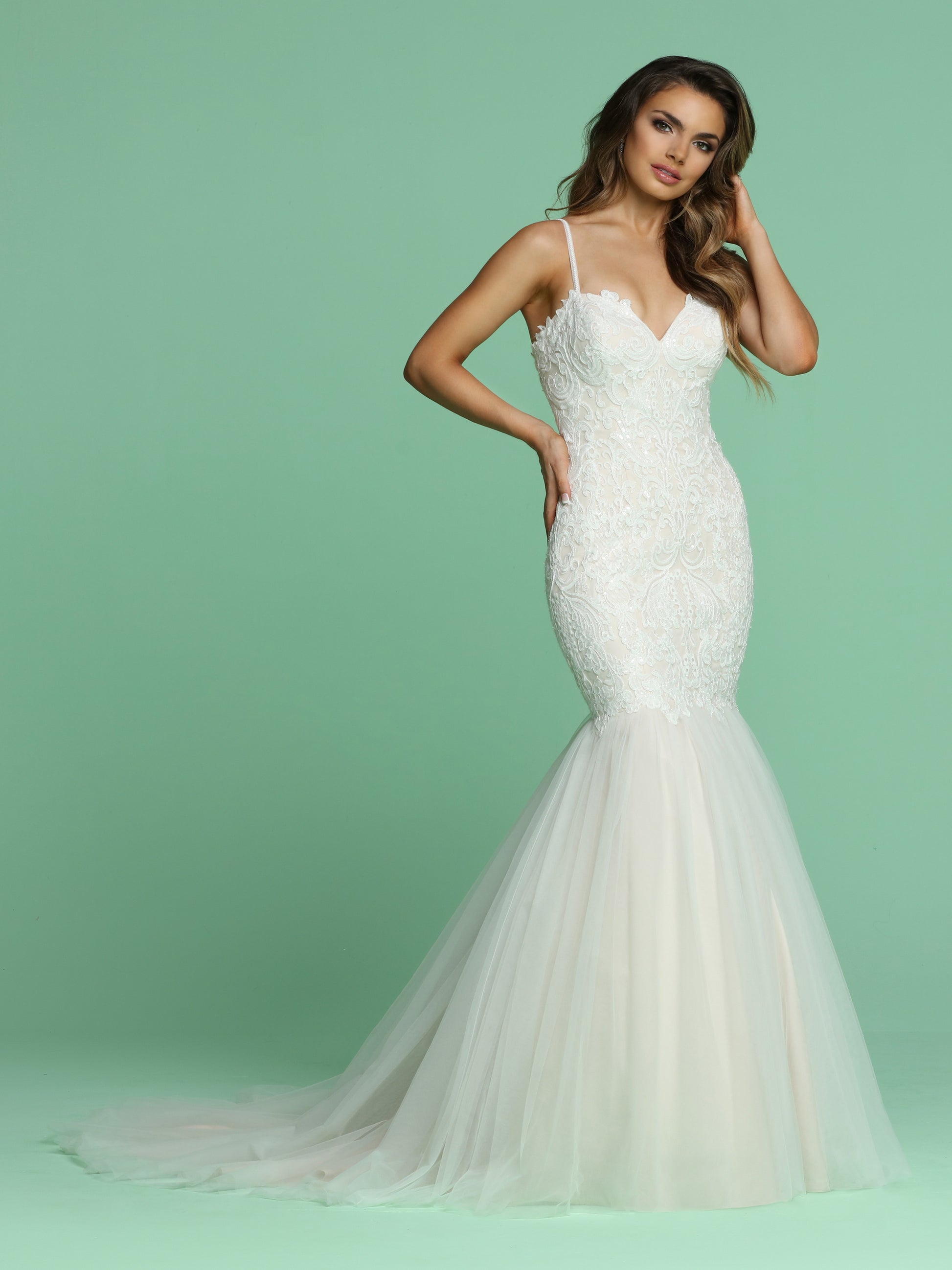 Davinci Bridal 50621 is a stunning sequin Embellished Embroidered Lace Fit & Flare Mermaid Wedding Dress. Featuring a soft Tulle Trumpet Skirt with a lush sweeping train. Lace up corset back.  Available for 1-2 Week Delivery!!!  Available Sizes: 2,4,6,8,10,12,14,16,18,20  Available Colors: Ivory/Blush, Ivory/Ivory  Available Sizes: 2-30  Available Colors: Ivory/Blush, Ivory/Ivory, White/White