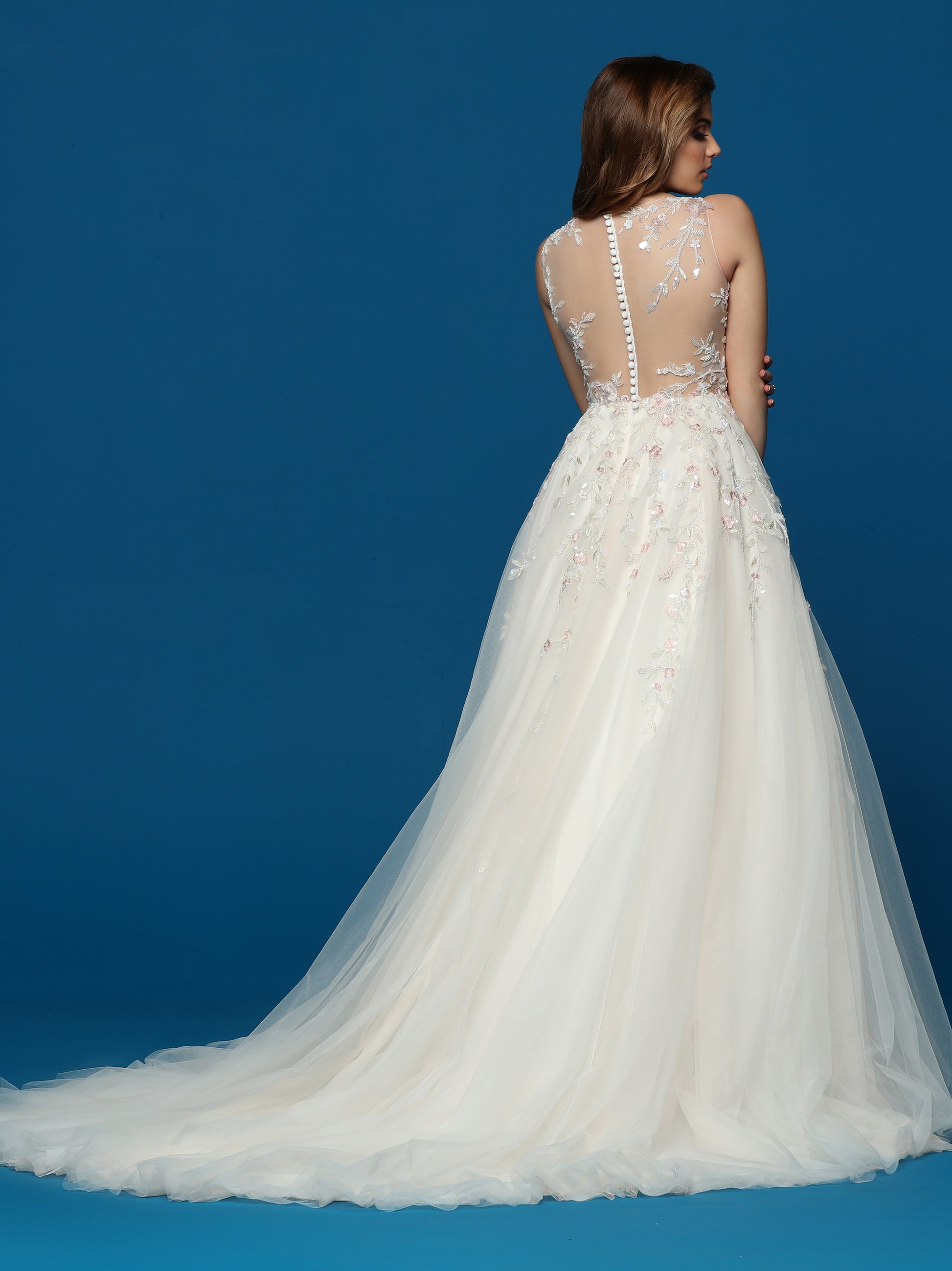 Davinci Bridal 50630 Long A Line Sheer Flower Lace Tulle Wedding Dress Glass Slipper Formals Davinci Bridal 50630 Long A Line Sheer Flower Lace Tulle Wedding Dress Glass Slipper Formals