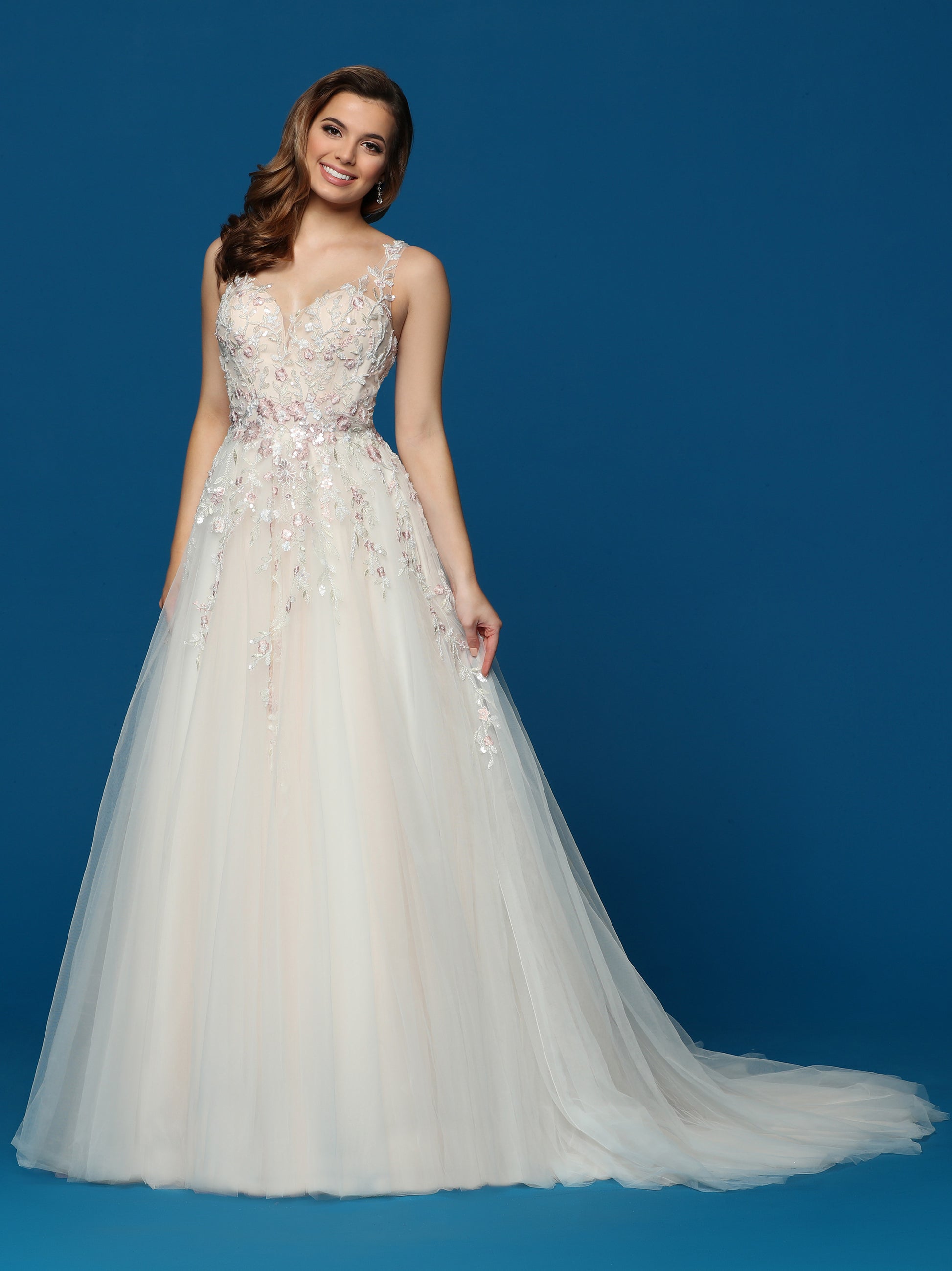 Davinci Bridal 50630 Long A Line Sheer Flower Lace Tulle Wedding Dress Sheer Backless Gown 18 / Ivory/Ivory Davinci Bridal 50630 Long A Line Sheer Flower Lace Tulle Wedding Dress Sheer Backless Gown 18 / Ivory/Ivory