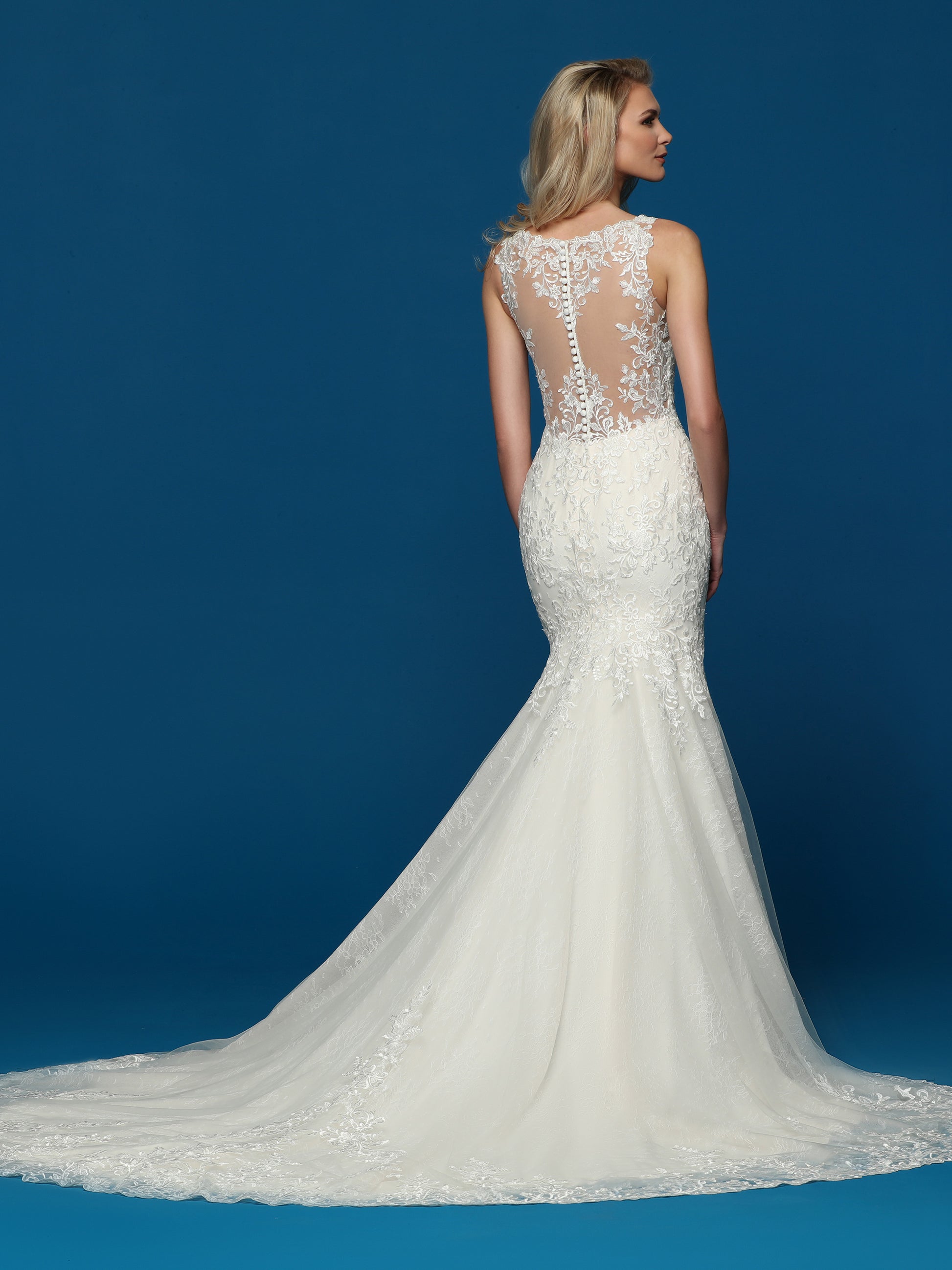 Davinci Bridal 50633 Long Lace Fit & Flare Wedding Dress Train Sheer Open Back Gown 24 / Ivory/Ivory Davinci Bridal 50633 Long Lace Fit & Flare Wedding Dress Train Sheer Open Back Gown 24 / Ivory/Ivory