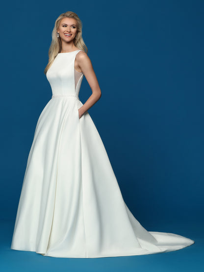 Davinci Bridal 50636 High Neck Satin Ballgown Wedding Dress Pockets Sheer Lace Back Gown 26 / White