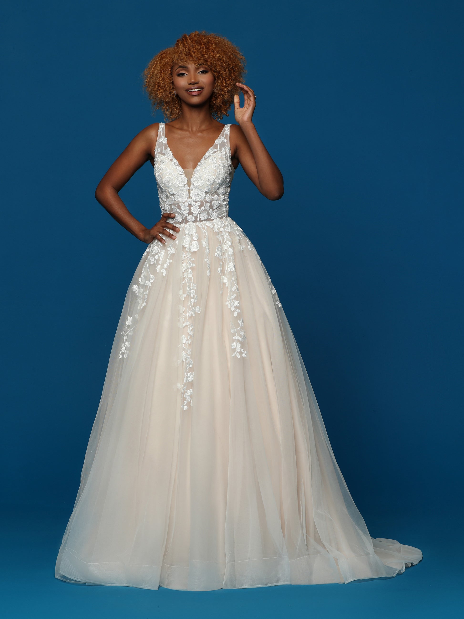Davinci Bridal 50637 Long A Line Sheer Lace V neck wedding Dress