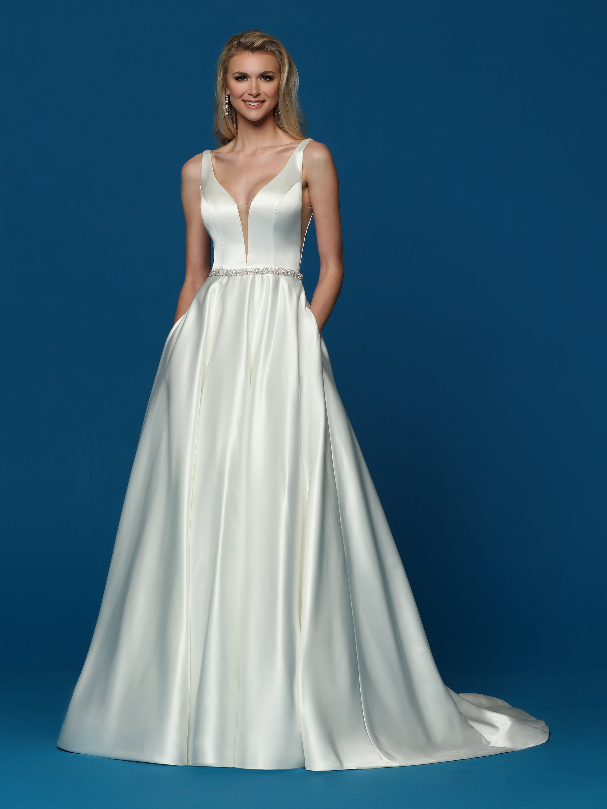 Davinci Bridal 50656 Satin A Line Wedding Dress Bridal Gown V Neckline Embellished Belt 20 / Ivory Davinci Bridal 50656 Satin A Line Wedding Dress Bridal Gown V Neckline Embellished Belt 20 / Ivory