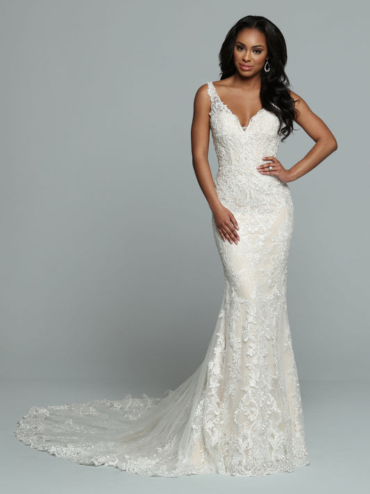 Davinci Bridal 50660 is a Fitted Lace wedding dress with sheer lace straps. this fit & flare  Bridal Gown is backless. Great bridal gown  Size 12 Ivory/Blush