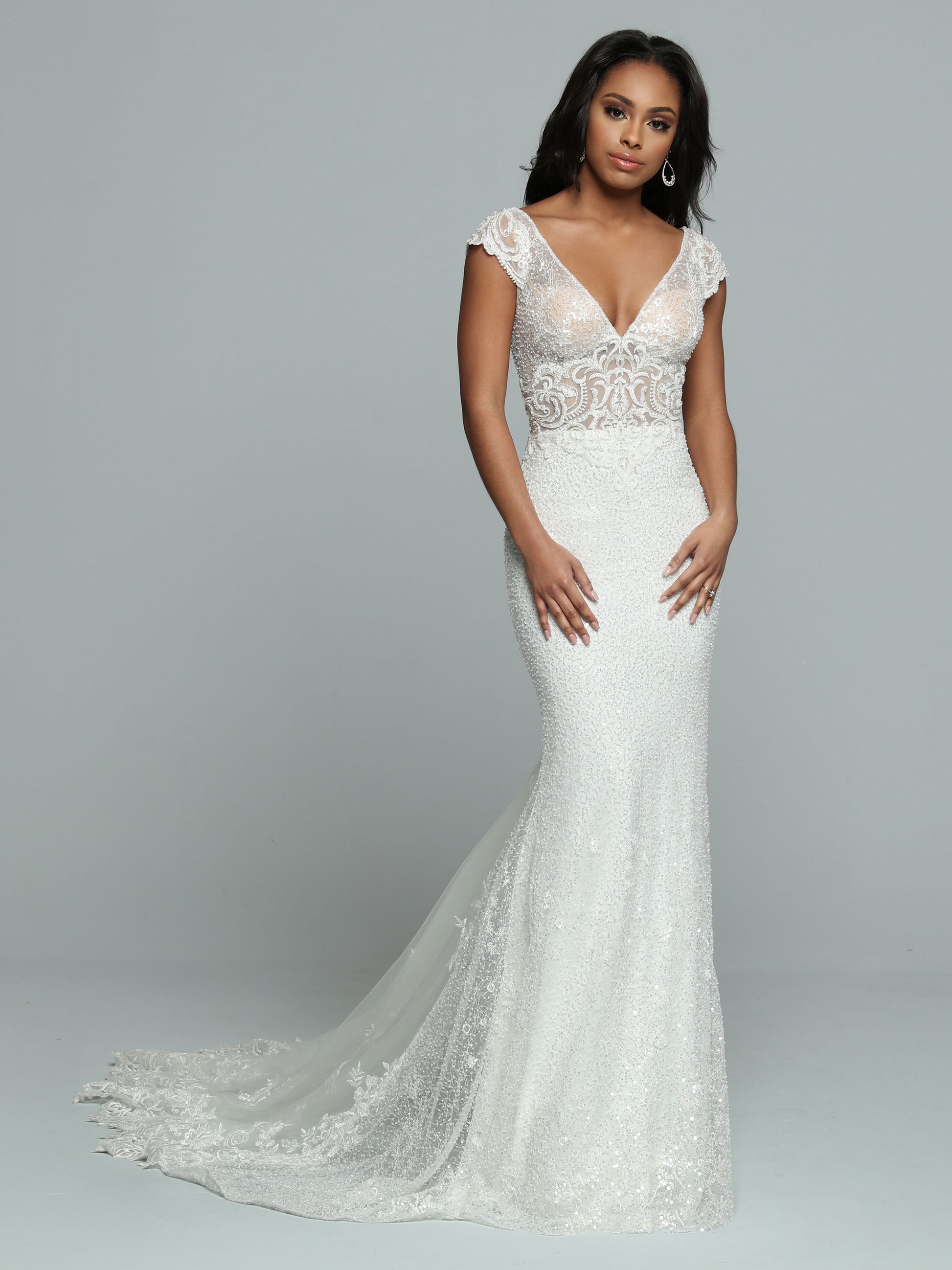 Davinci Bridal 50666 Long Sheer Sequin Mermaid Wedding Dress Lace Train Gown 10 / Ivory/Ivory Davinci Bridal 50666 Long Sheer Sequin Mermaid Wedding Dress Lace Train Gown 10 / Ivory/Ivory