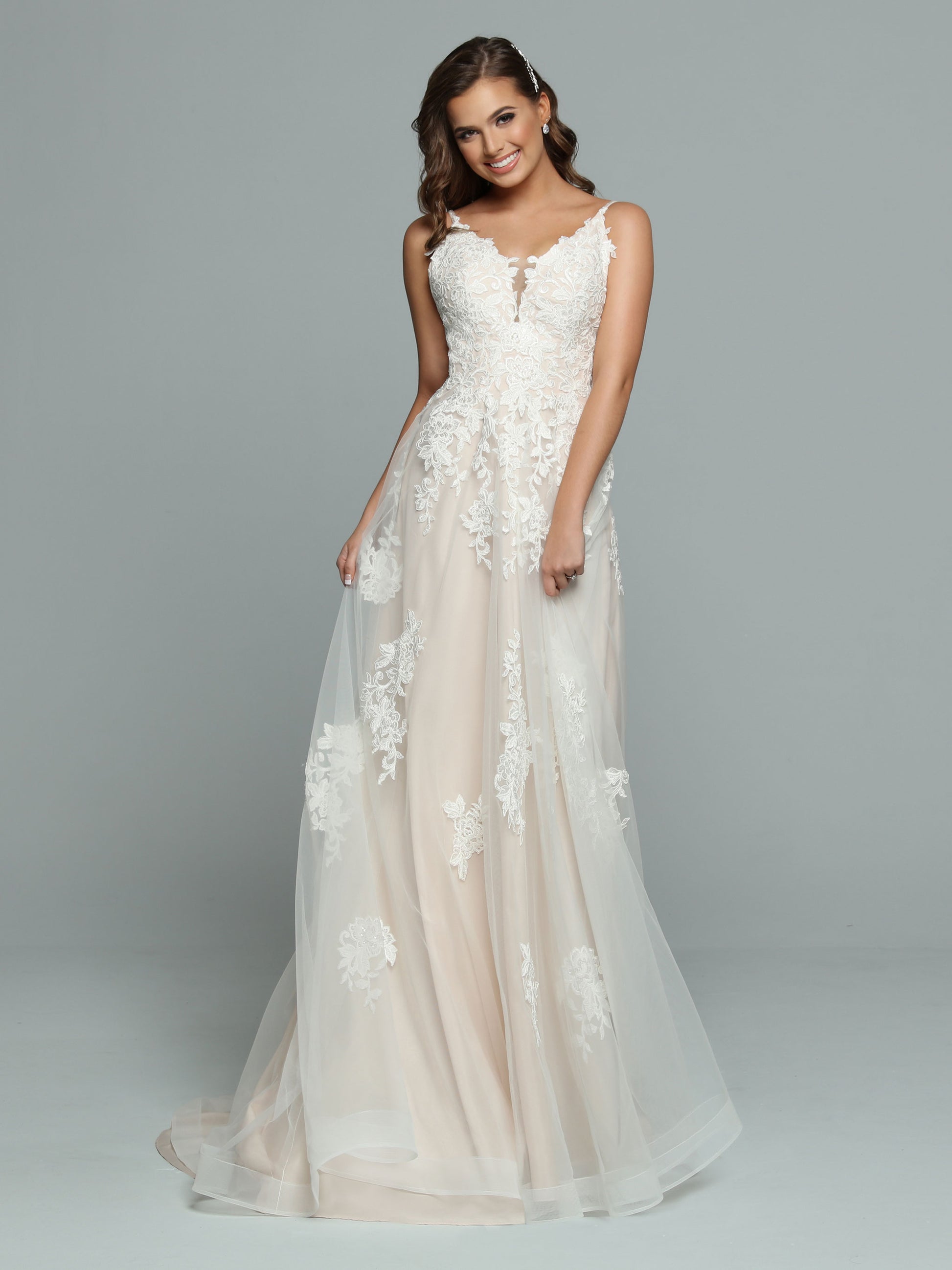 Davinci Bridal 50667 Long Aline Lace Wedding Dress V neck Train Gown 24 / Ivory/Blush Davinci Bridal 50667 Long Aline Lace Wedding Dress V neck Train Gown 24 / Ivory/Blush