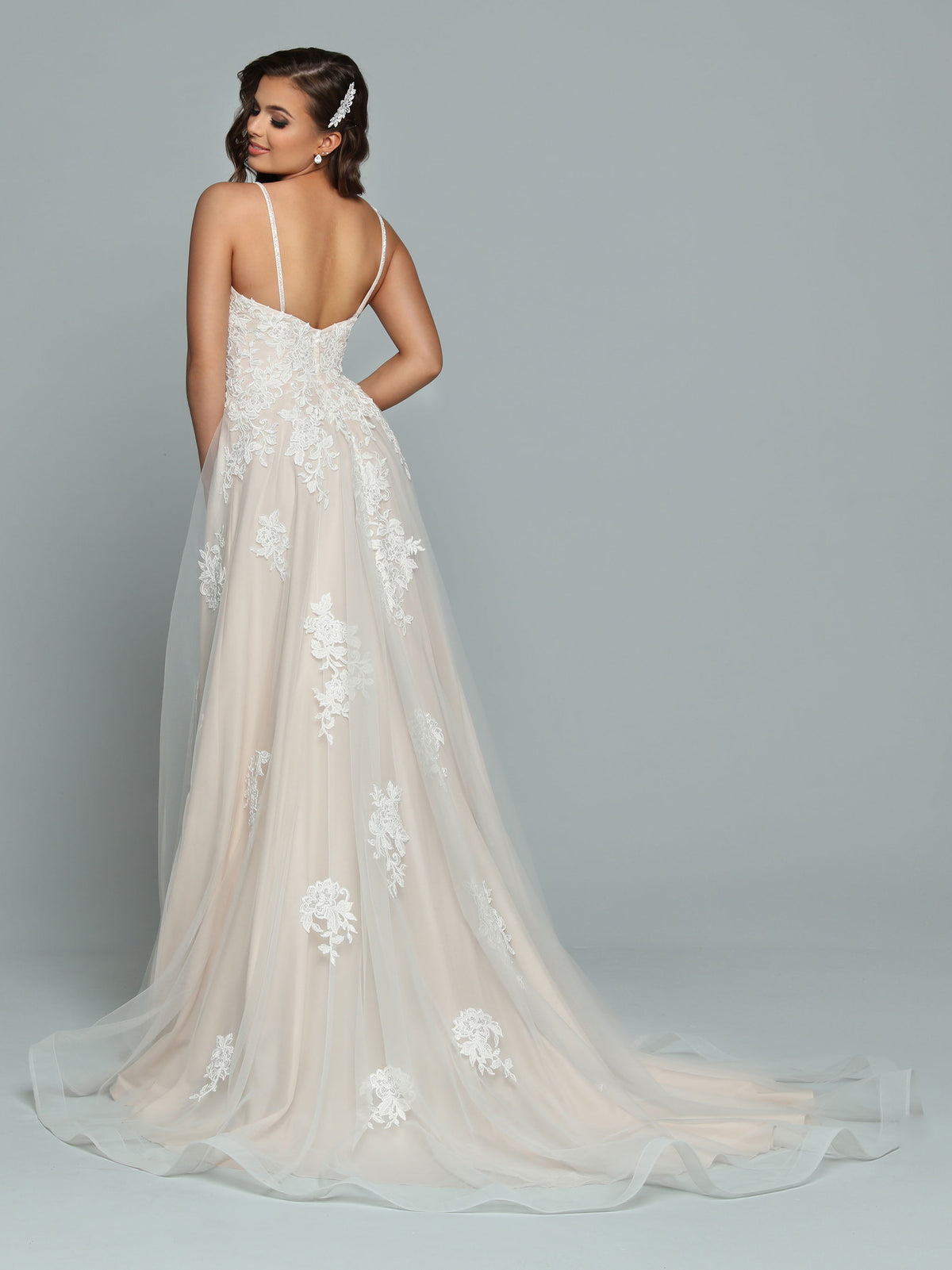Davinci Bridal 50667 Long Aline Lace Wedding Dress V neck Train Gown – Glass Slipper Formals