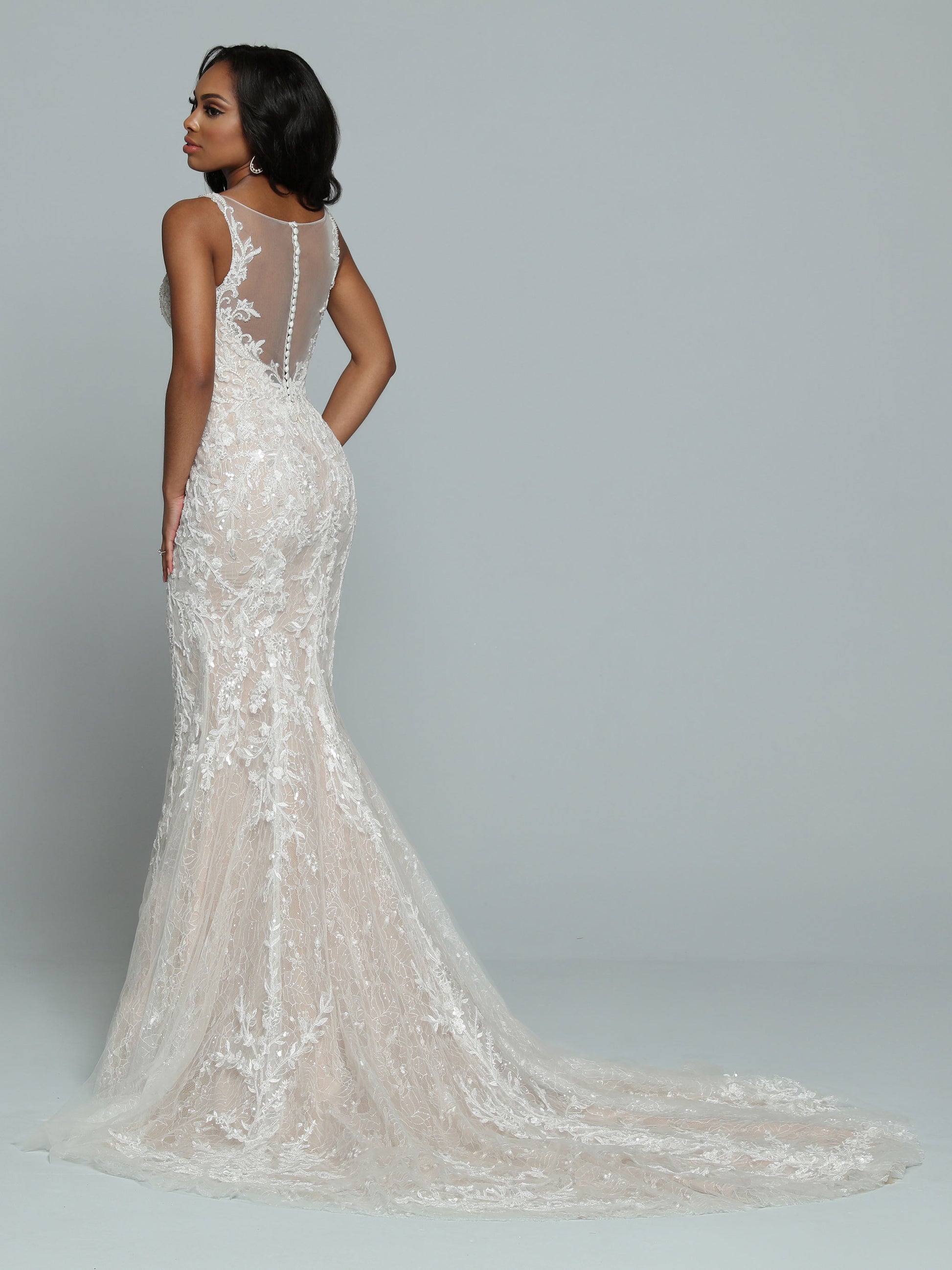 Davinci Bridal 50678 Fitted Beaded Lace Mermaid Wedding Dress Sheer Bridal Gown 16 / Ivory/Latte Davinci Bridal 50678 Fitted Beaded Lace Mermaid Wedding Dress Sheer Bridal Gown 16 / Ivory/Latte