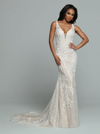 Davinci Bridal 50678 Fitted Beaded Lace Mermaid Wedding Dress Sheer Bridal Gown 16 / Ivory/Latte