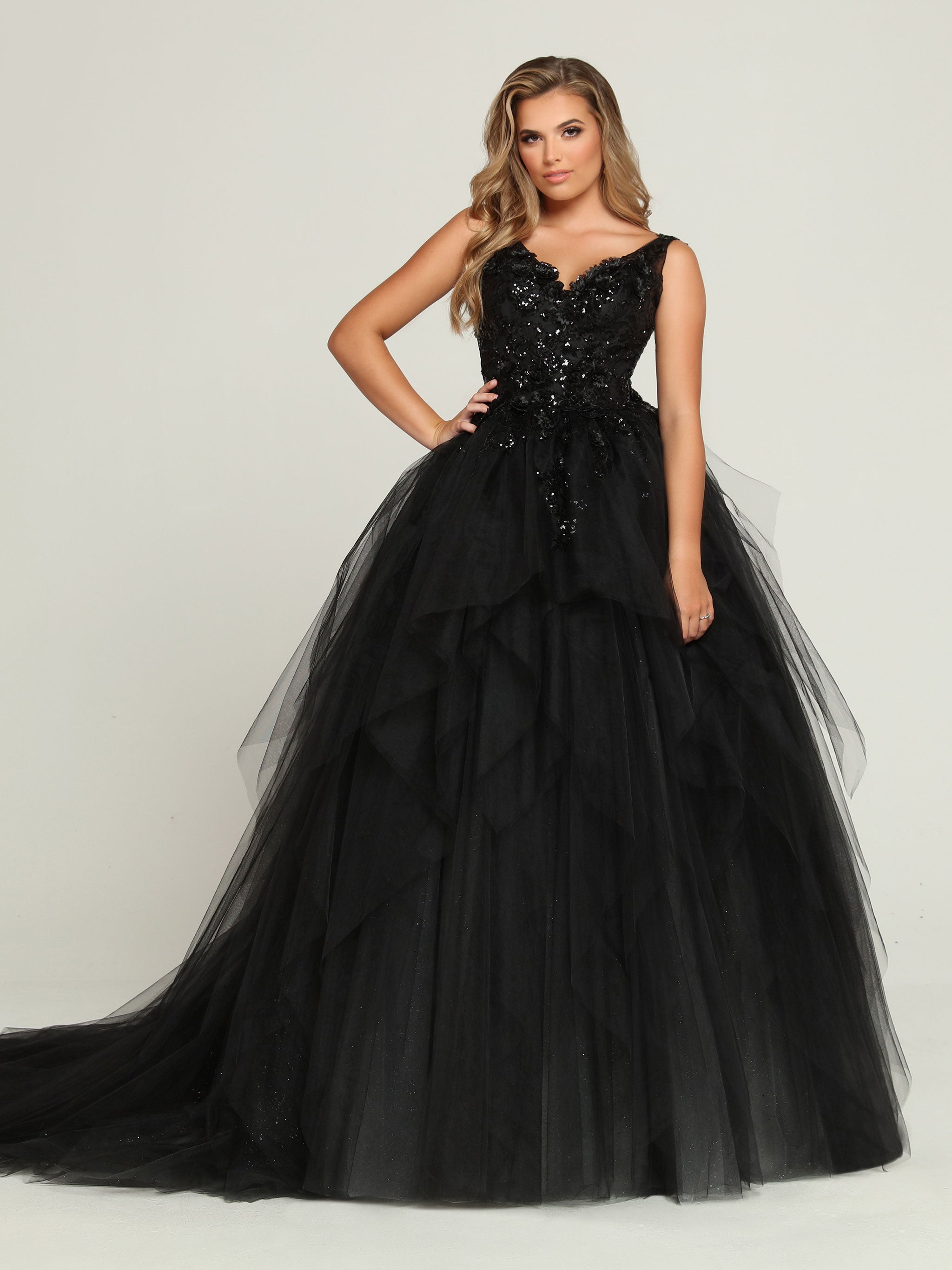 Black Lace and 3D Rosette Long Train Prom Dress - Xdressy