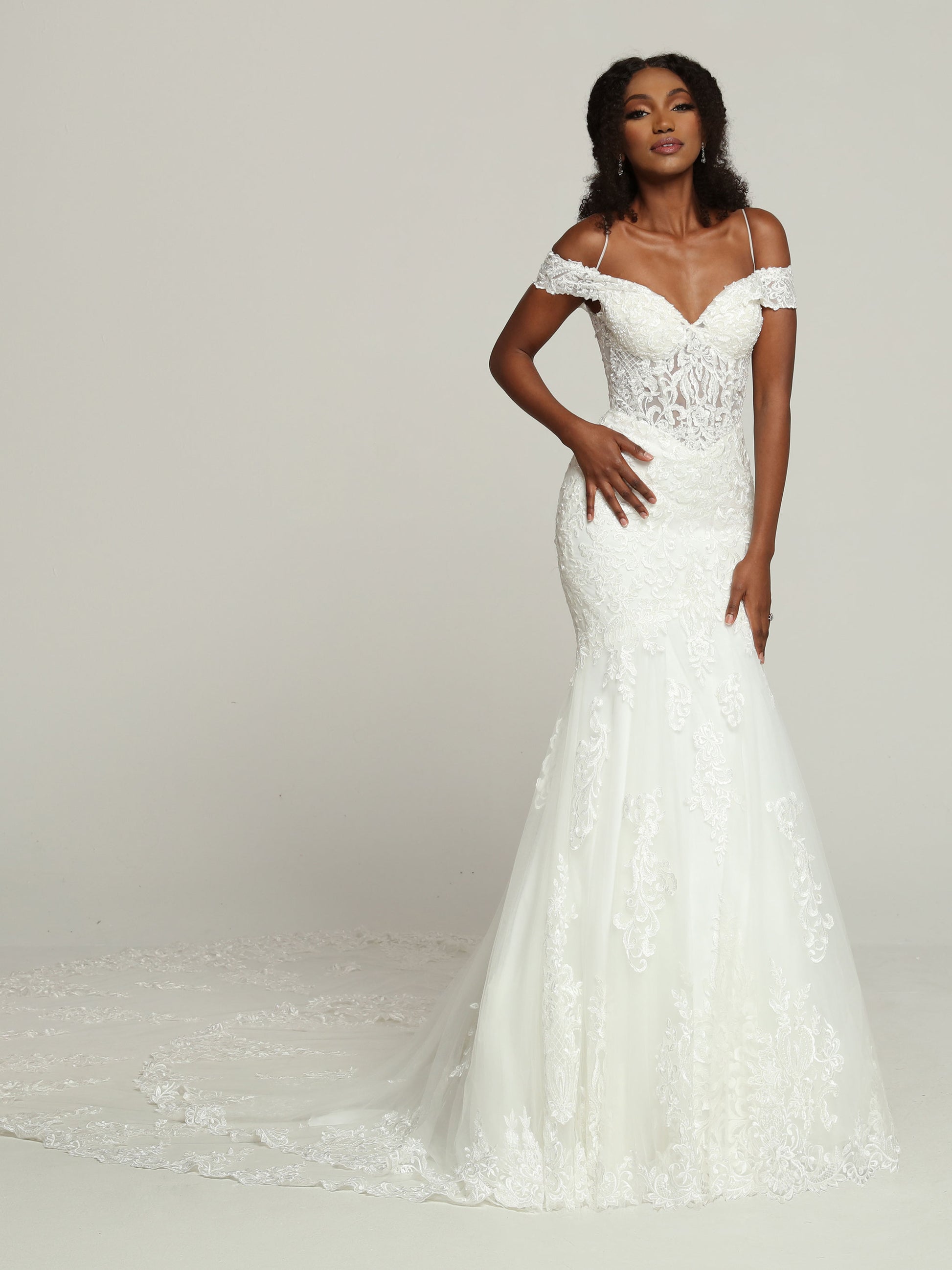 Davinci Bridal 50686 Sheer Beaded off the shoulder mermaid Wedding Dress Bridal Gown Train 8 / Ivory Davinci Bridal 50686 Sheer Beaded off the shoulder mermaid Wedding Dress Bridal Gown Train 8 / Ivory