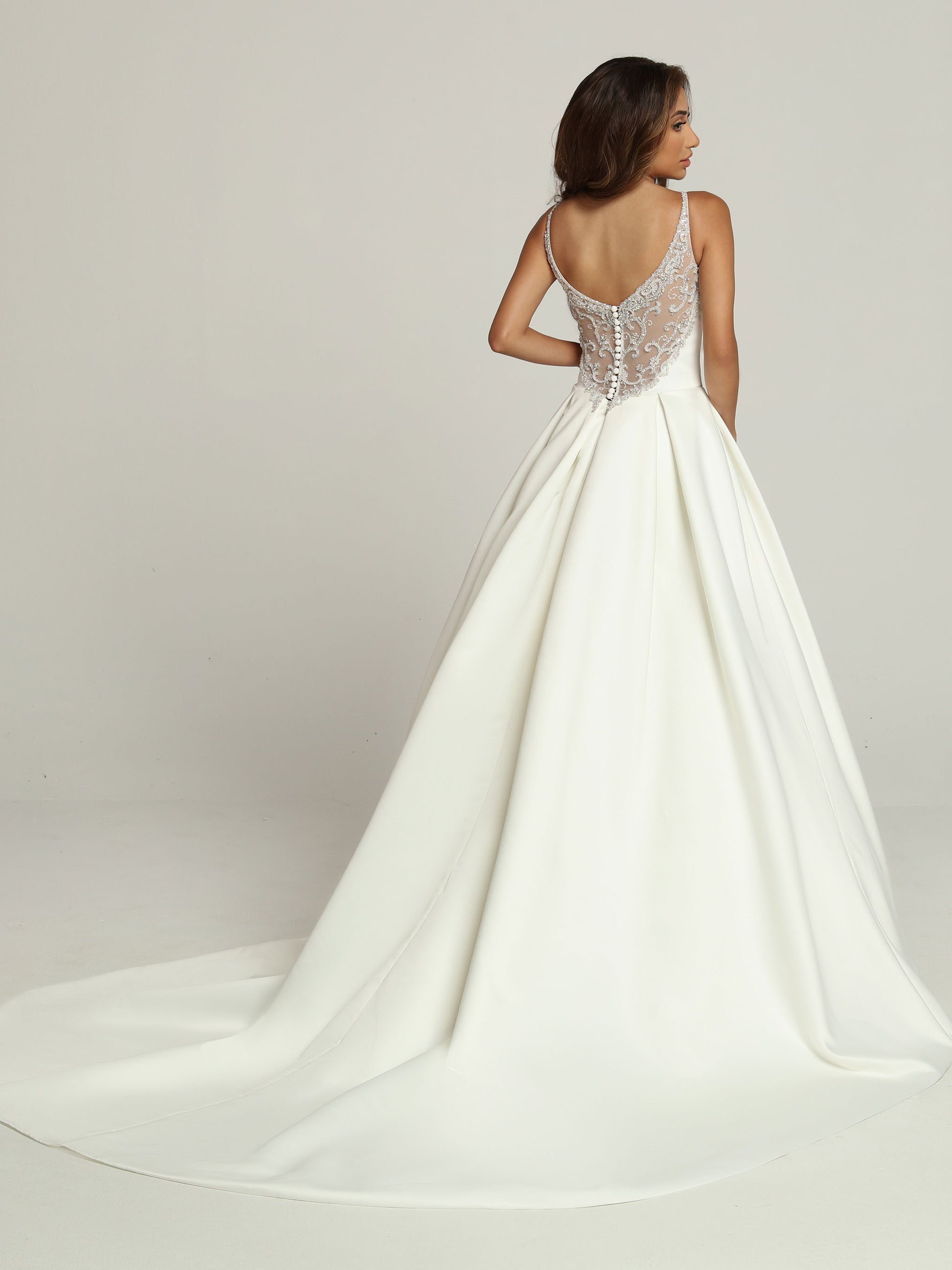 Davinci Bridal 50690 Satin A Line Ballgown Wedding Dress Sheer Rhinestone V Neck Bridal Gown 14 / Ivory Davinci Bridal 50690 Satin A Line Ballgown Wedding Dress Sheer Rhinestone V Neck Bridal Gown 14 / Ivory