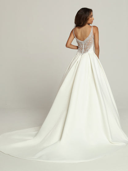 Davinci Bridal 50690 Satin A Line Ballgown Wedding Dress Sheer Rhinestone V Neck Bridal Gown 14 / Ivory