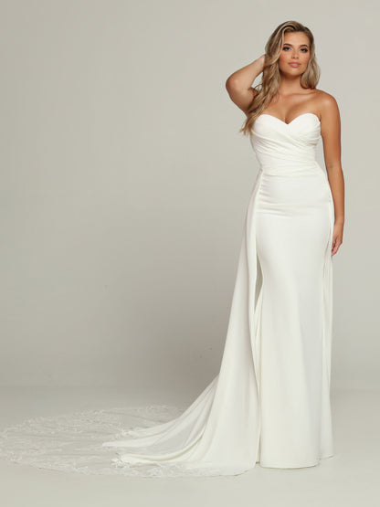 Davinci Bridal 50697 Destination Fitted Satin Wedding Dress Overskirt Bridal Gown Simple 10 / Ivory