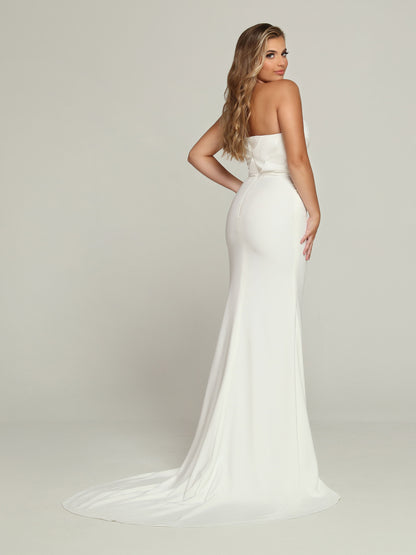 Davinci Bridal 50697 Destination Fitted Satin Wedding Dress Overskirt Bridal Gown Simple 10 / Ivory Davinci Bridal 50697 Destination Fitted Satin Wedding Dress Overskirt Bridal Gown Simple 10 / Ivory