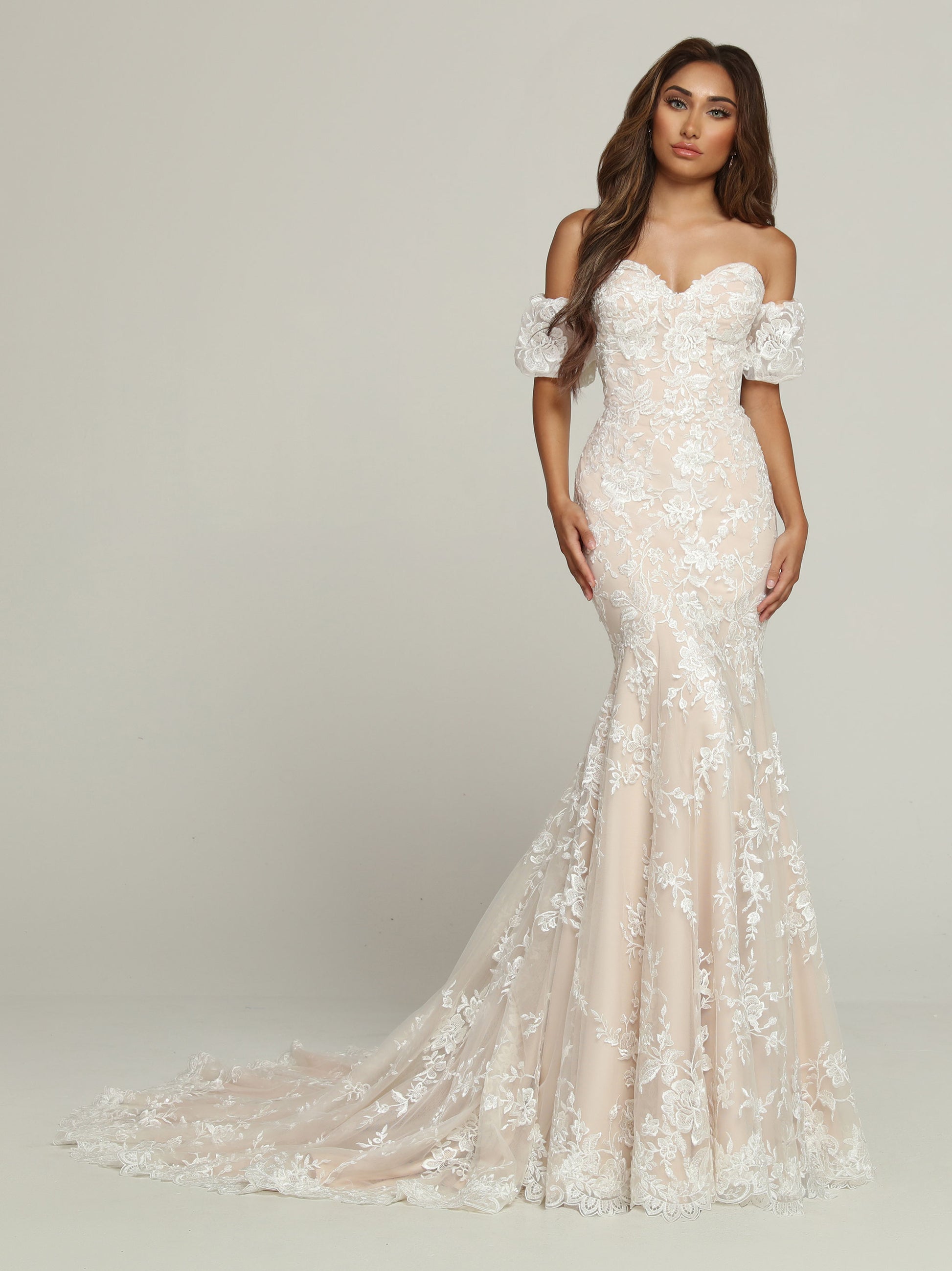Davinci Bridal 50698 Long Lace Fitted Mermaid Wedding Dress Puff Sleeve Bridal Gown off Shoulder Ivory/Nude / 8 Davinci Bridal 50698 Long Lace Fitted Mermaid Wedding Dress Puff Sleeve Bridal Gown off Shoulder Ivory/Nude / 8