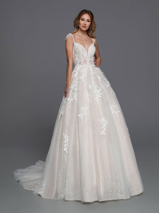 Davinci Bridal 50741 Sheer Lace Ballgown Bridal Gown Sequin Crystal Drape Sleeves Wedding Dress  Available Sizes: 2-30  Available Colors: Ivory/Blush, Ivory/Ivory