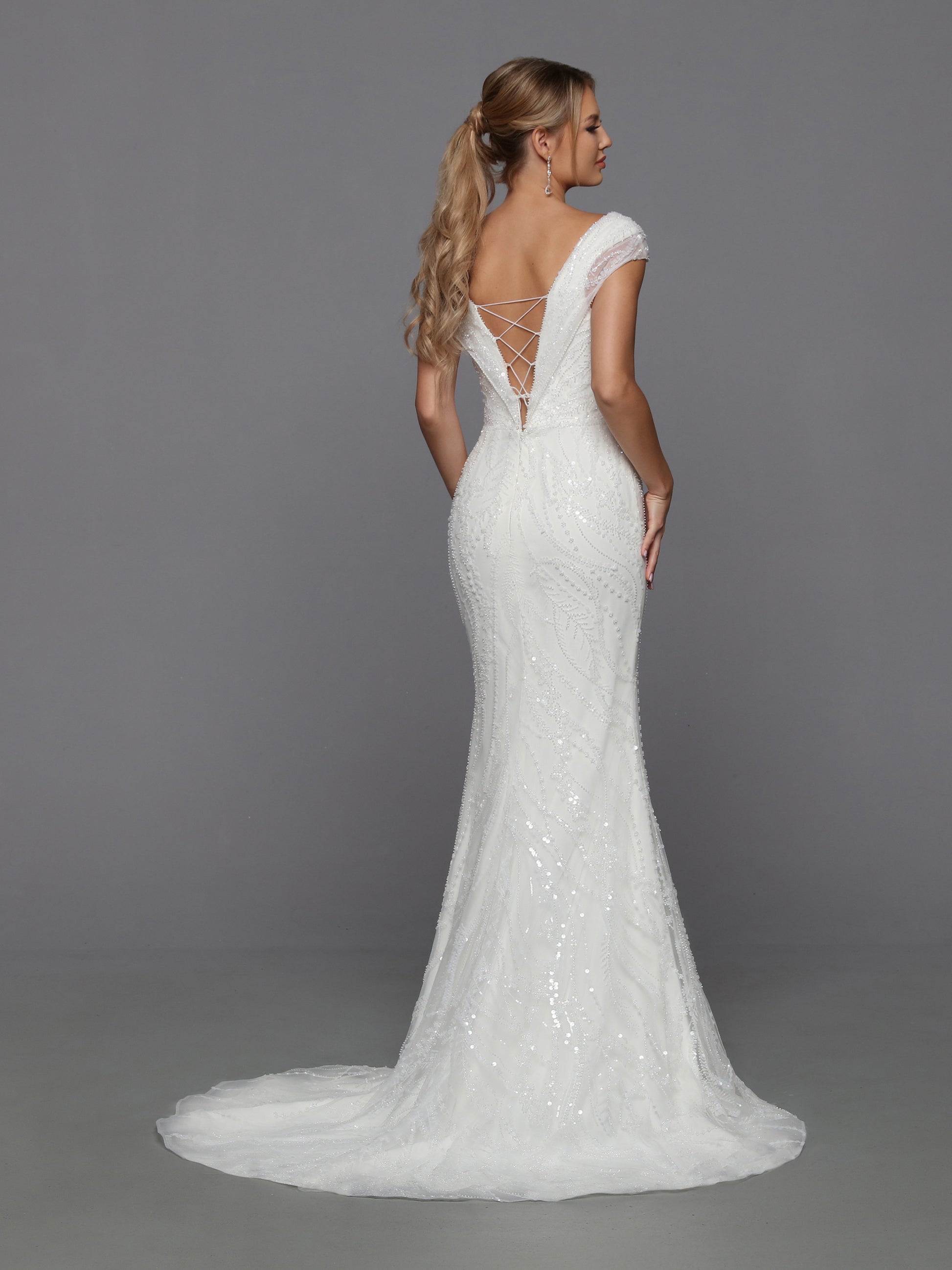 Davinci Bridal 50762 Long Beaded Sequin Mermaid Bridal Gown Overskirt off Shoulder Cap sleeve 14 / Ivory Davinci Bridal 50762 Long Beaded Sequin Mermaid Bridal Gown Overskirt off Shoulder Cap sleeve 14 / Ivory