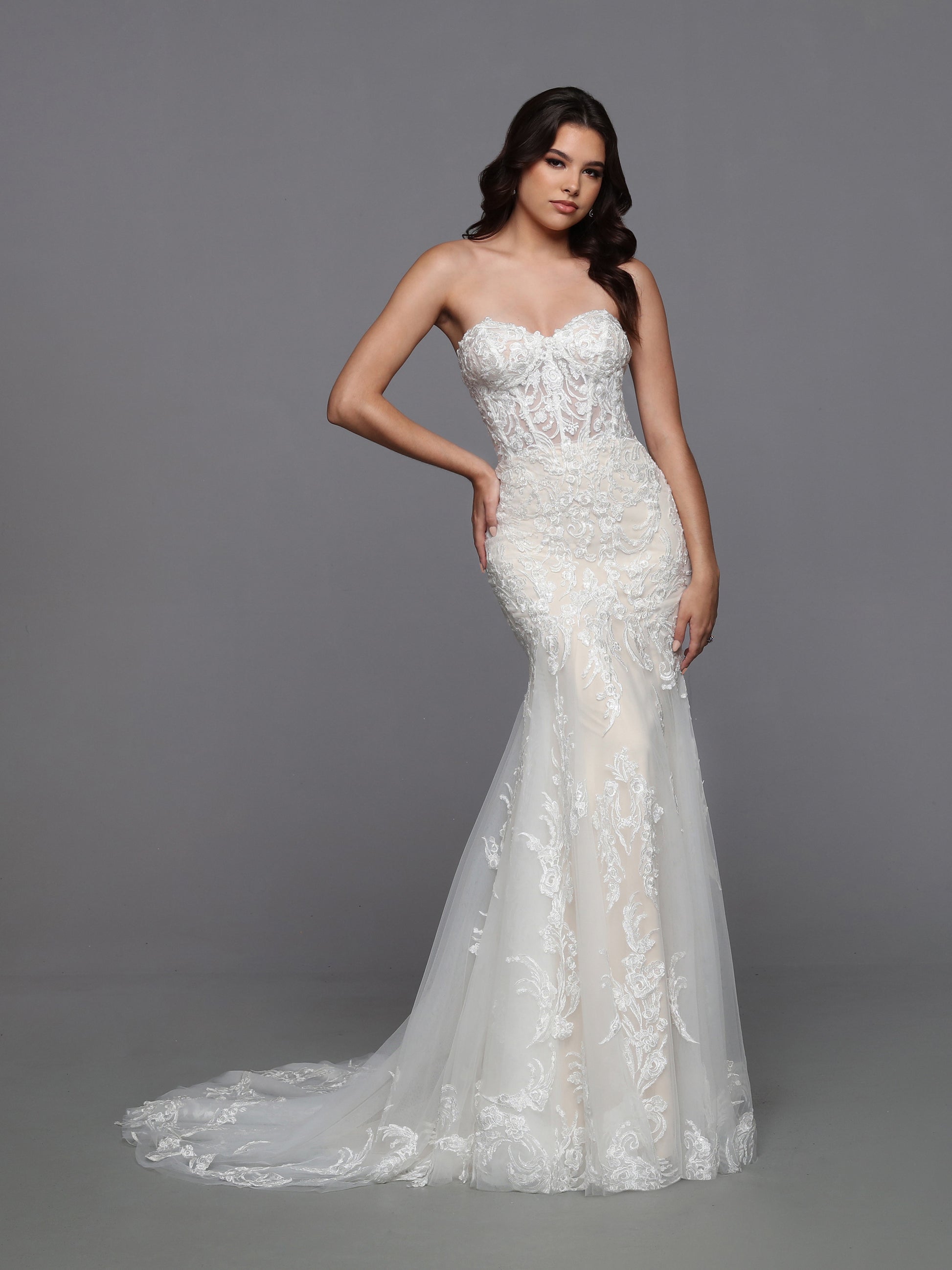 corset lace wedding dress Davinci Bridal 50774 Long Sleeve Sheer Corset Lace Mermaid Wedding Dress Bridal Gown 14 / Ivory/Nude