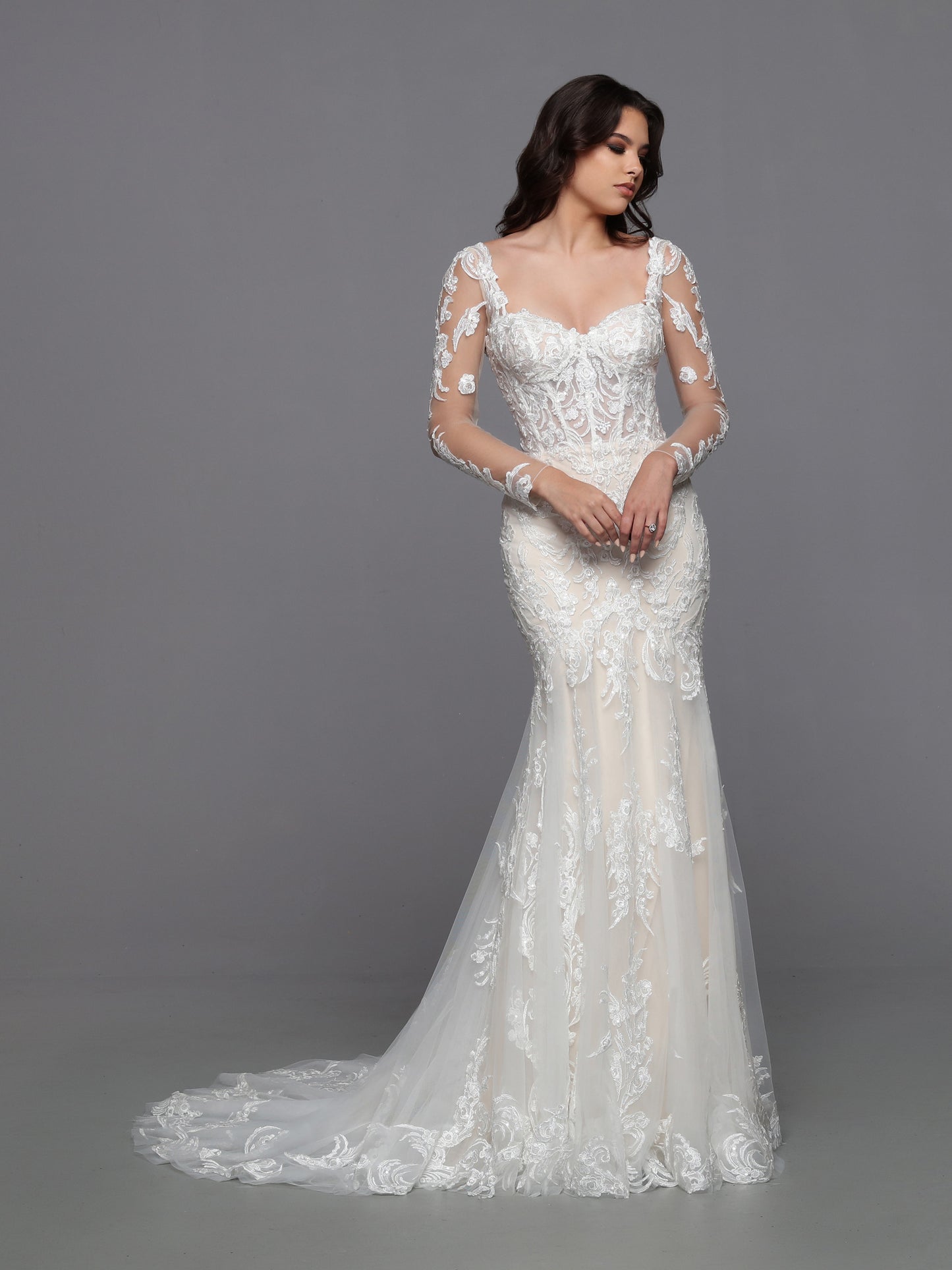 see through corset mermaid wedding dresses LaDivine S432W Long Corset Lace Mermaid Wedding Dress