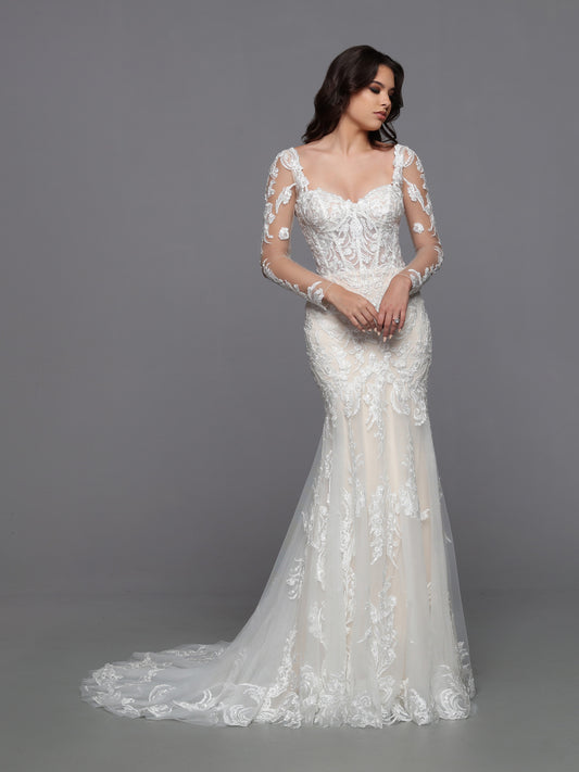 Davinci Bridal 50774 Long Sleeve Sheer Corset Lace Mermaid Wedding Dress Bridal Gown Remove the full-length sheer lace sleeves of this lovely fit and flare gown to reveal a tempting strapless sweetheart bodice with a corset back and a sweeping mermaid-style skirt.