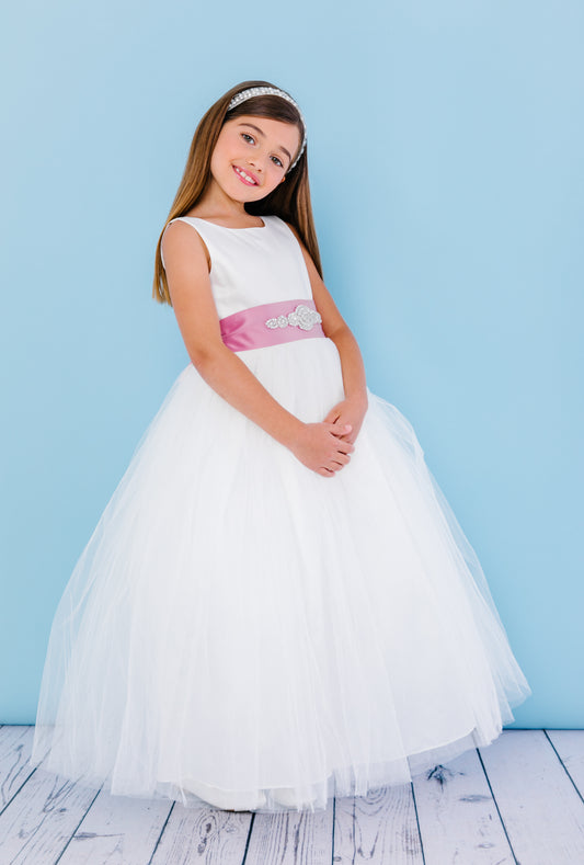 Rosebuds 5123 Long Ballgown Flower Girl Dress Satin Sash First Communion