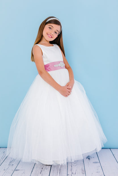 Rosebuds 5123 size 10 White Long Ballgown Flower Girl Dress Satin Sash First Communion