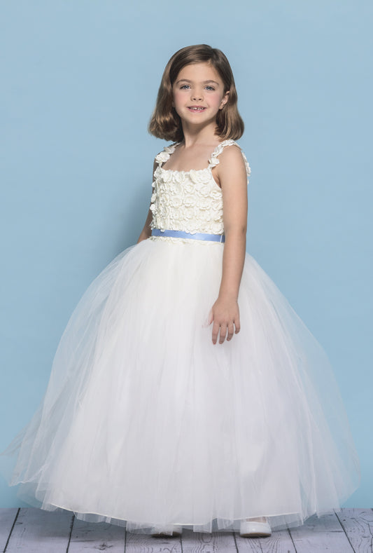 Rosebuds 5131 Long Ballgown Flower Girl Dress 3D Floral Appliques