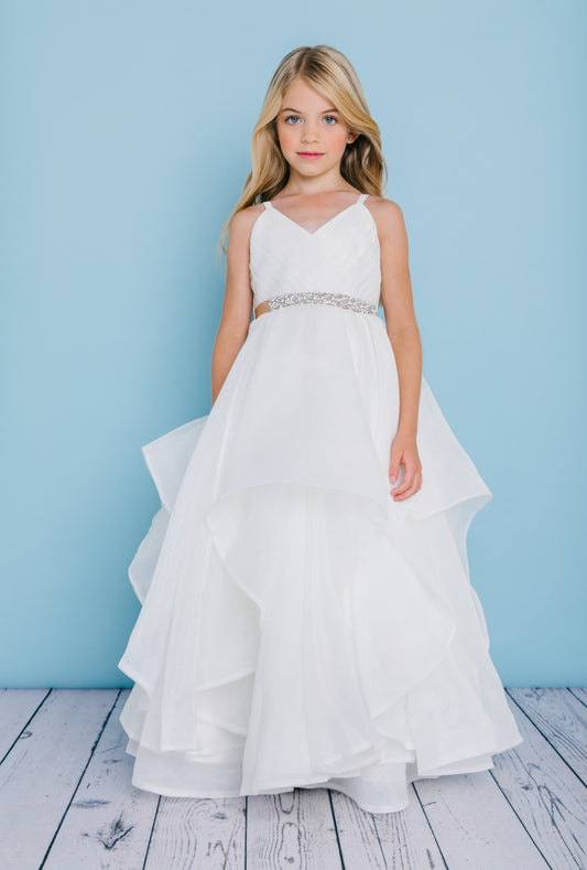Rosebuds 5132 Long Layer Ruffle Flower Girl Dress V Neck First Communion