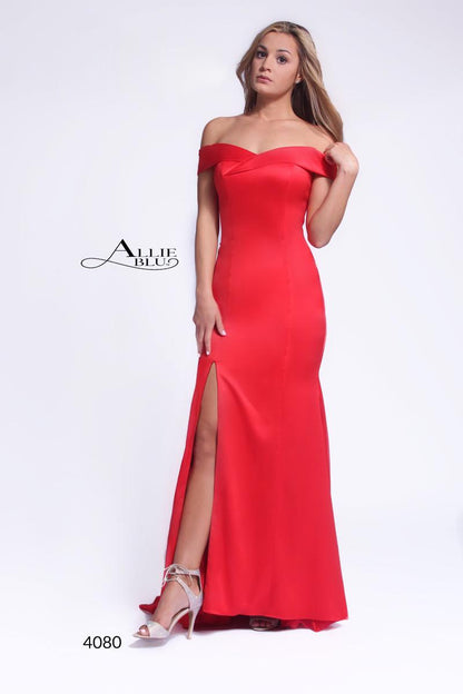 Allie Blu 4080 Size 2 Red off the shoulder Long prom dress Pageant Gown