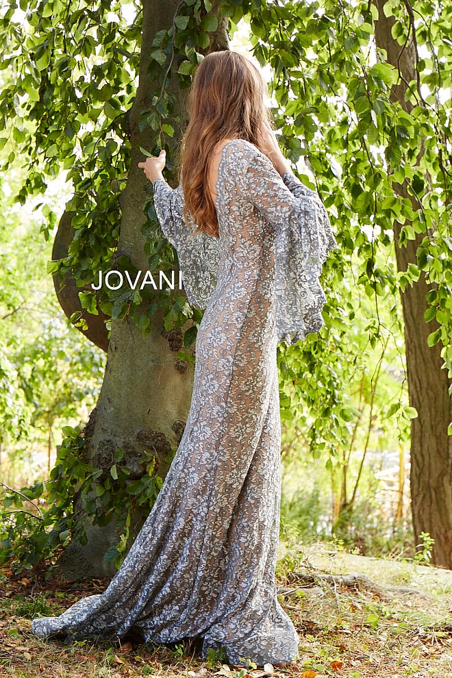 long bell sleeve prom dress Long Glitter Formal Dress with Bell Sleeves Rose Gold / 3XLarge