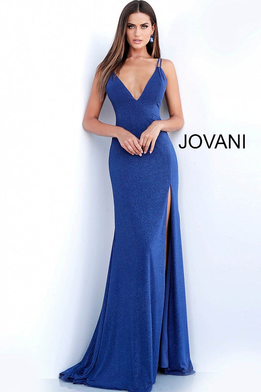 Jovani JVN58557 Size 00 Red v neckline fitted glitter prom dress shimmer stretch