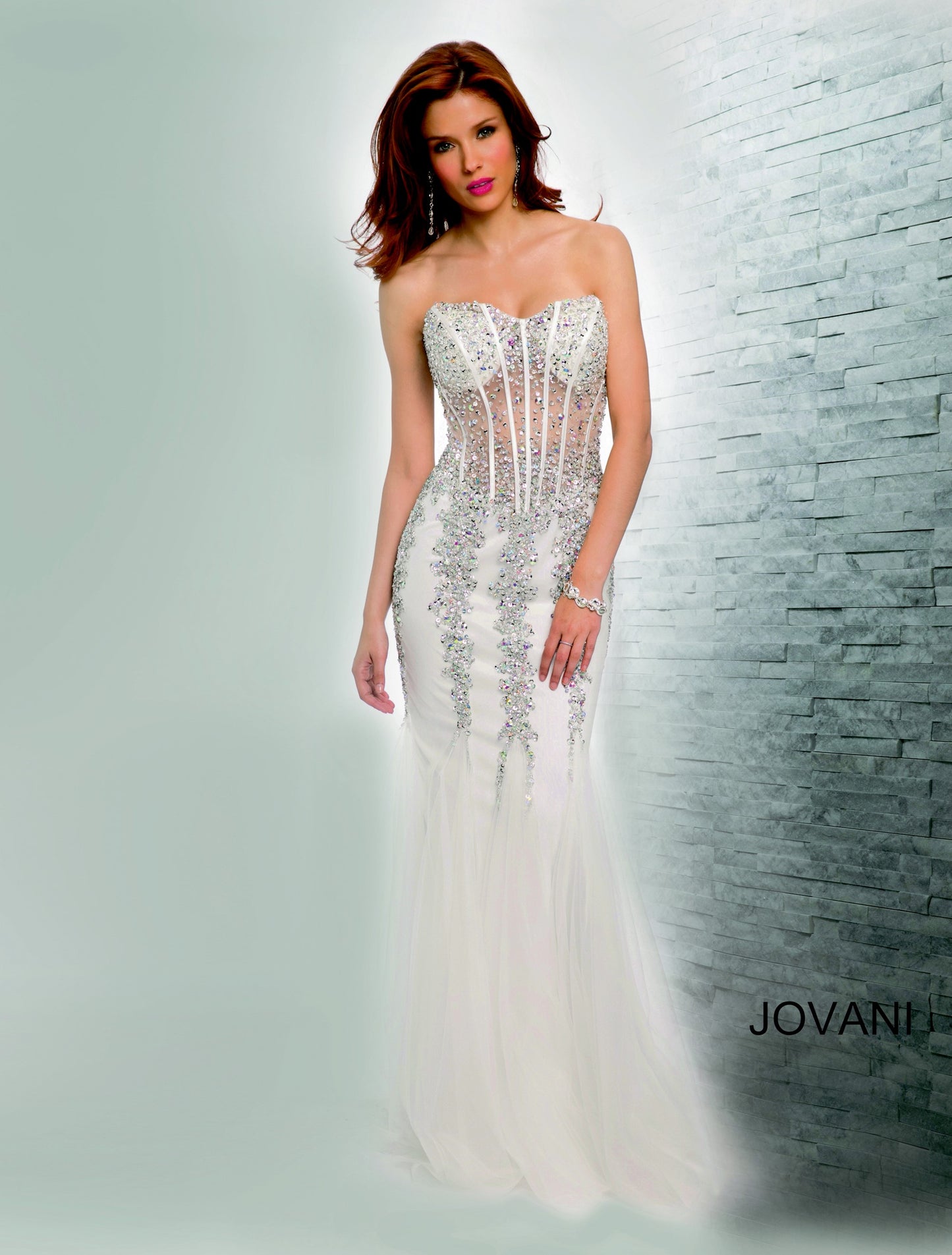 Jovani 5908 Sheer Corset Mermaid Prom Dress Pageant Sexy Embellished Formal Gown