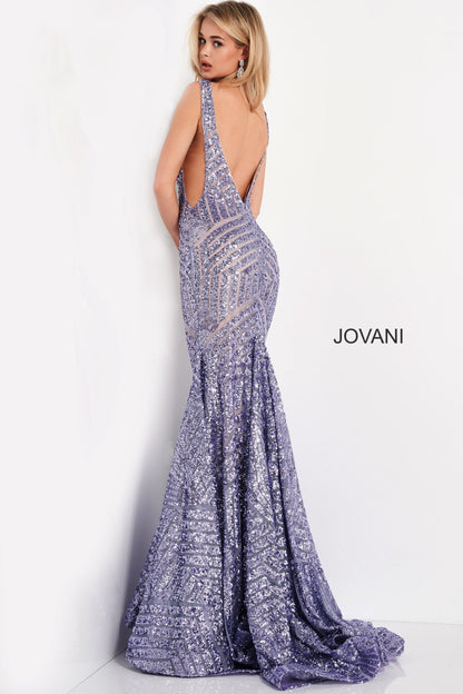 Jovani 59762 Size 10 Mint Prom Dress Sequin Embellished Mermaid Pageant Gown plunging neckline