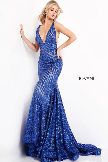 Jovani 59762 Size 10 Mint Prom Dress Sequin Embellished Mermaid Pageant Gown plunging neckline