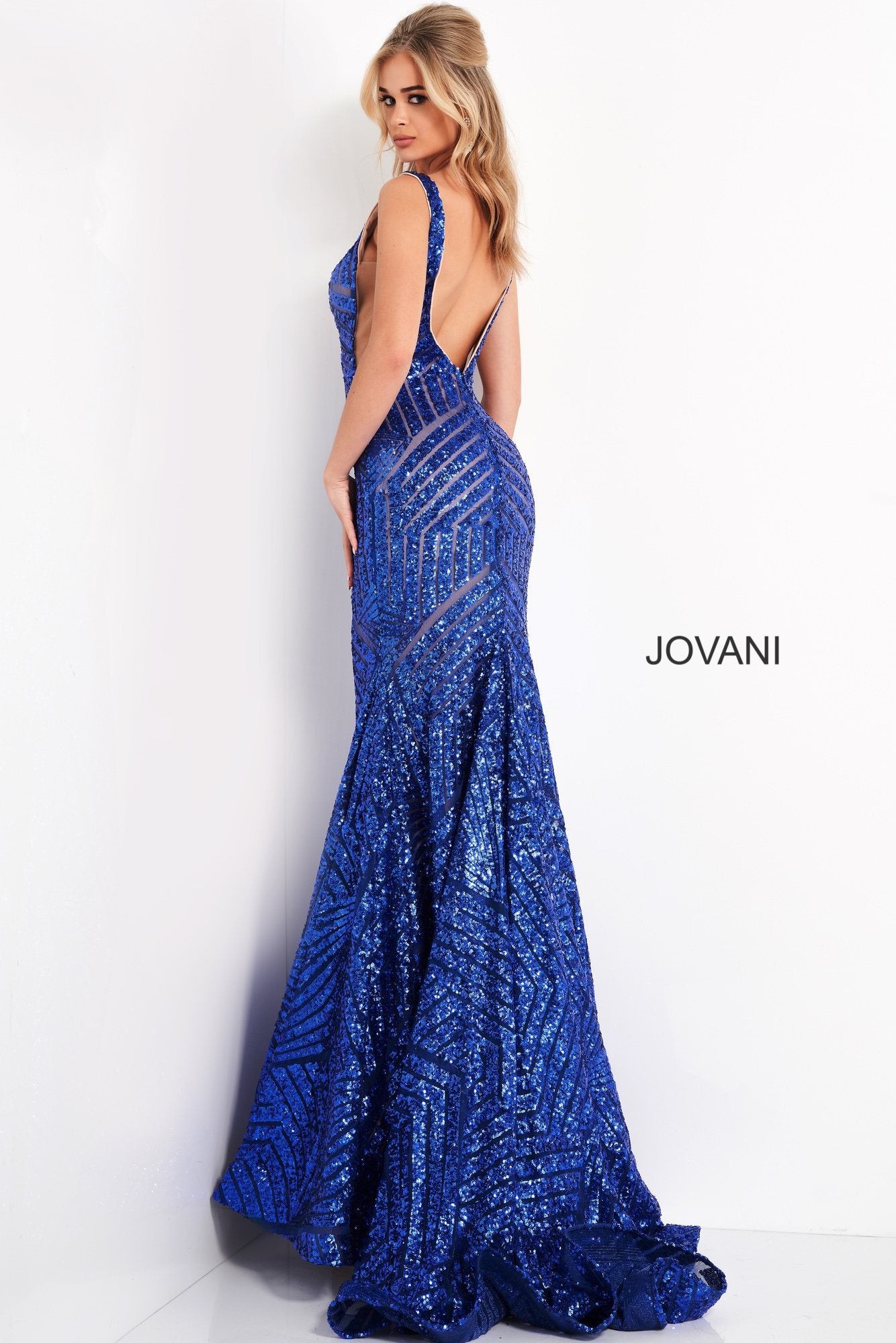 Jovani 59762 Sequin Embellished Mermaid Prom Dress Pageant Gown plunging neckline