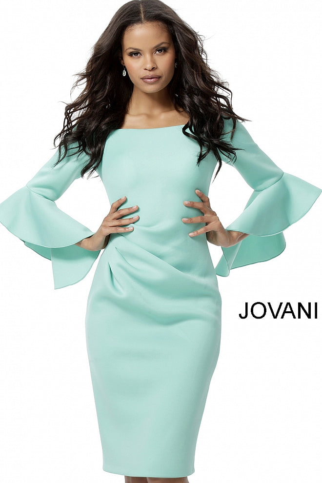 Jovani 59992 Scuba Bell Sleeve Knee Length Dress 59992