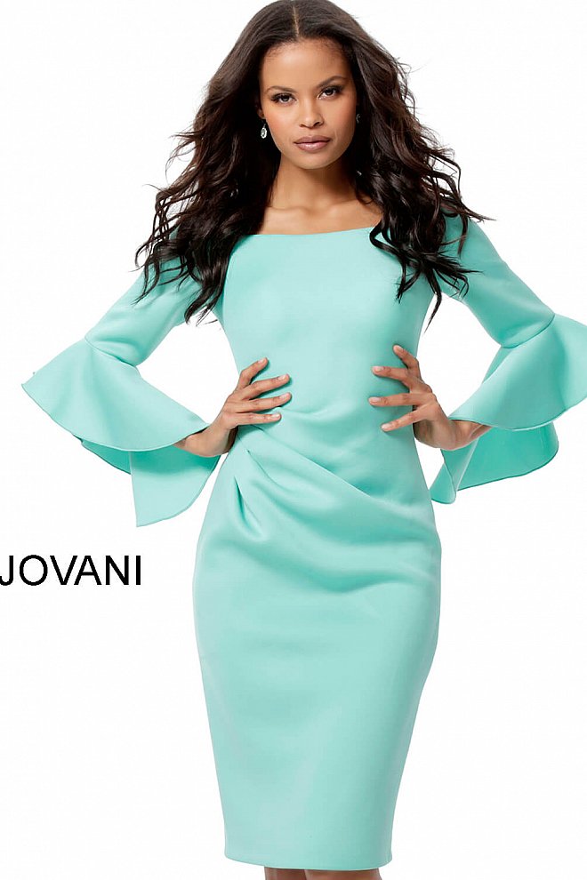 Jovani 59992 Scuba Bell Sleeve Knee Length Dress 59992