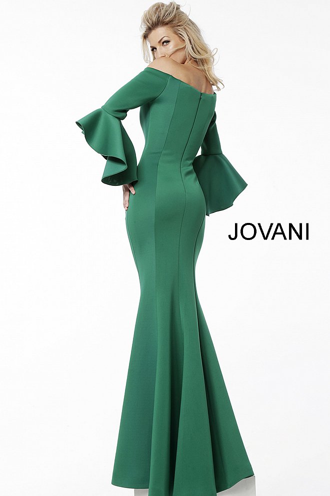 Jovani 59993 Scuba Off the Shoulder Bell Sleeves Evening Dress Formal Long  Sleeve