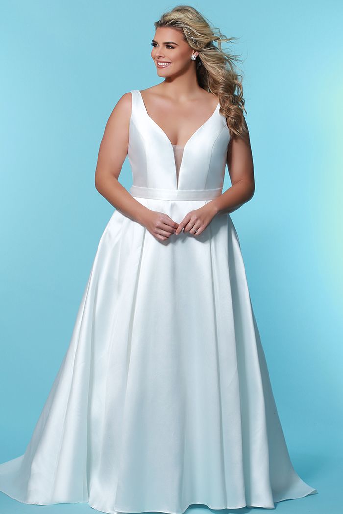 Sydney's Closet SC5229 plus sized A line wedding dress plunging V neckline SC 5229 Jayne