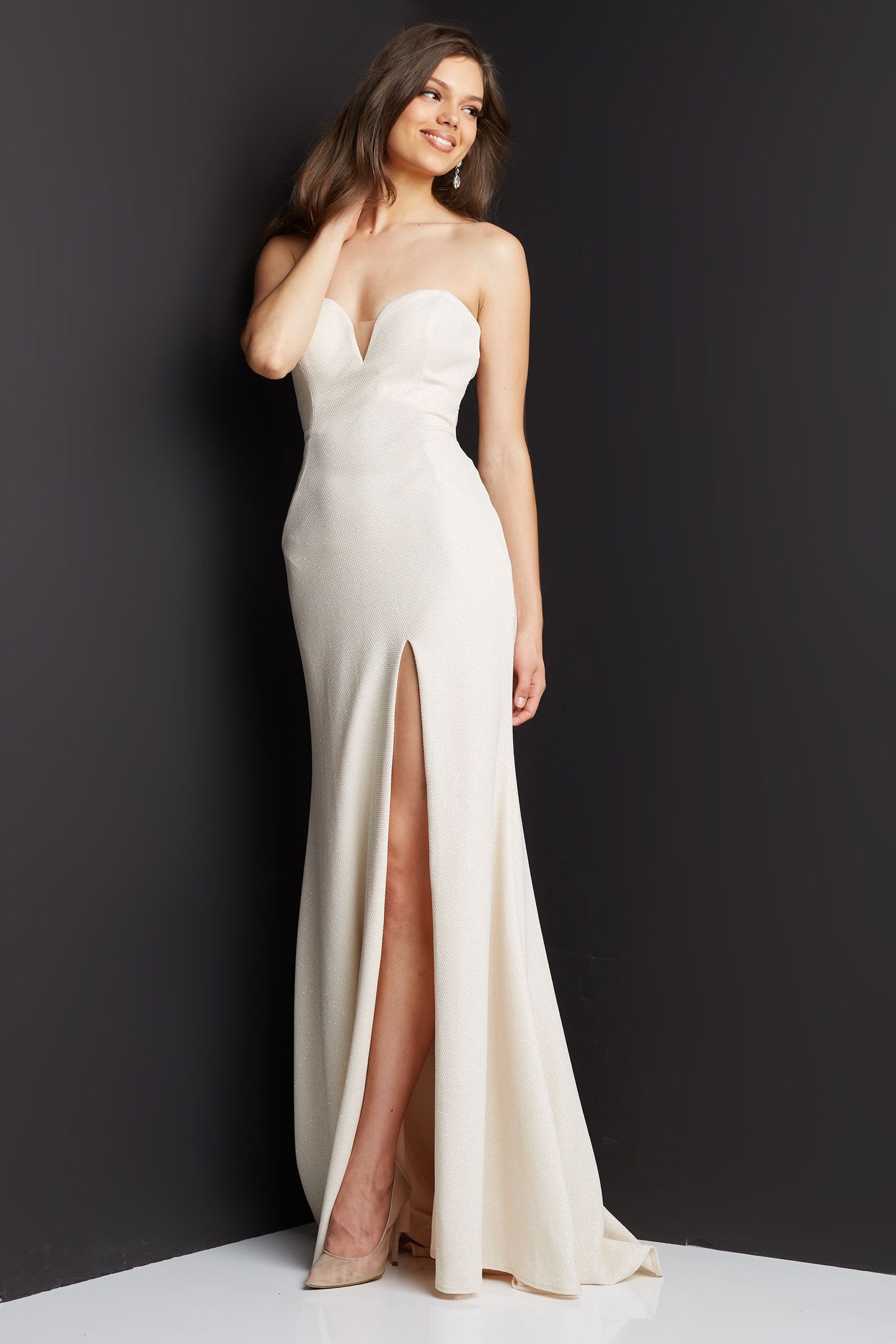 Jovani JVN08510 Prom Dress Strapless Corset Back Glitter Long Evening Gown 08510