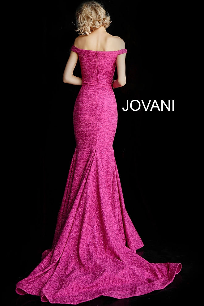 Jovani 60122  Glitter fitted prom dress with off-the-shoulder fitted bodice and sweetheart neckline, straight closed back with zipper closure and floor-length fitted skirt with a flared end. Pageant gown, evening gown.   Available colors:  Berry, Black, Black/Gold, Blush, Burgundy, Fuchsia, Gunmetal, Jade, Mauve, Navy, Ocean, Peacock, Red, Royal, Sand, Soft Blue/Silver, White  Available sizes:  00, 0, 2, 4, 6, 8, 10, 12, 14, 16, 18, 20, 22, 24