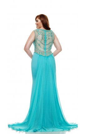 Johnathan Kayne style 6023 Size 12 Turquoise Stretch Jersey pageant gown prom dress