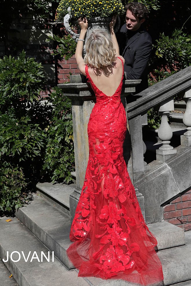 Jovani 60283 size 10 Red Prom Dress sequin floral Lace sheer formal evening gown plunging neckline mermaid Jovani 60283 size 10 Red Prom Dress sequin floral Lace sheer formal evening gown plunging neckline mermaid