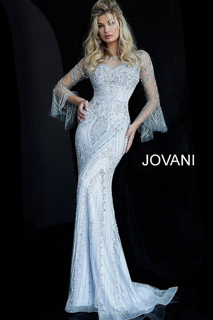 Jovani 60827 Beaded Sheer Neckline Fitted Evening Dress