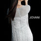 Jovani Silver Fringe High Neck Short Sleeve Cocktail Dress 61780