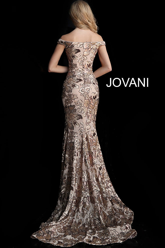 Jovani 63516 Fitted Long Prom Dress Shimmer Mermaid Off the Shoulder Gown