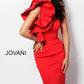 Jovani Tomato One Shoulder Ruffle Knee Length Dress 63550