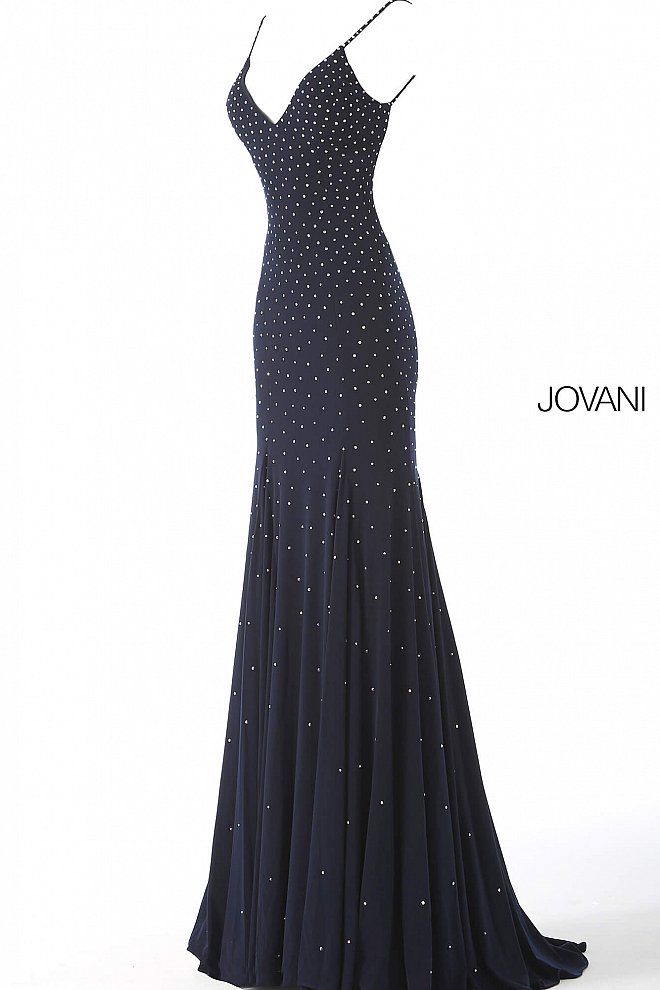 Jovani 63563 Long Embellished V Neck Evening Gown jersey prom dress Fitted